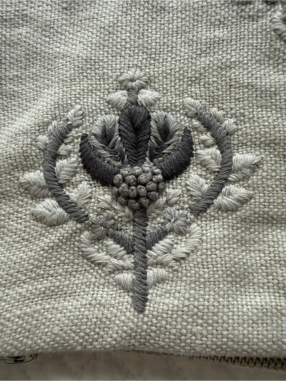 Serena & Lily Cream Lumbar Pillow Case Gray Floral Embroidery Tassels Size 12x21